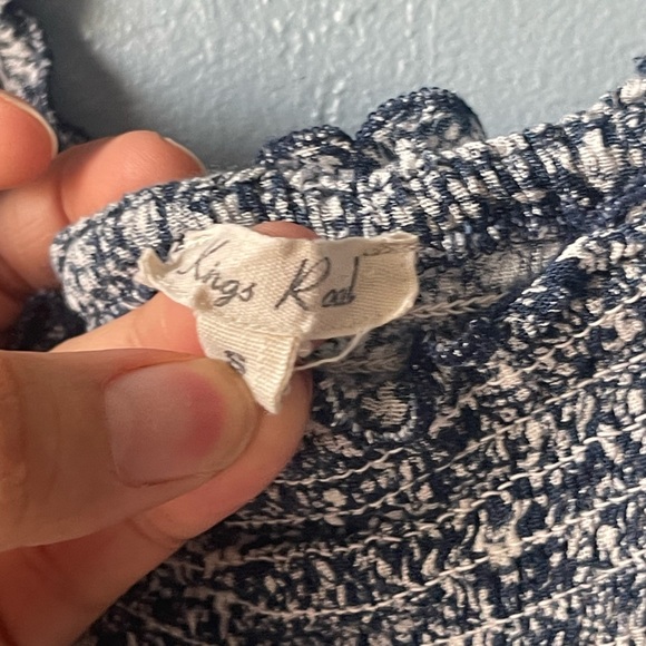 ** boho 🌼 Kings Road Navy Blue Floral Smocked Tiered Midi Dress | Size S** - Picture 3 of 4